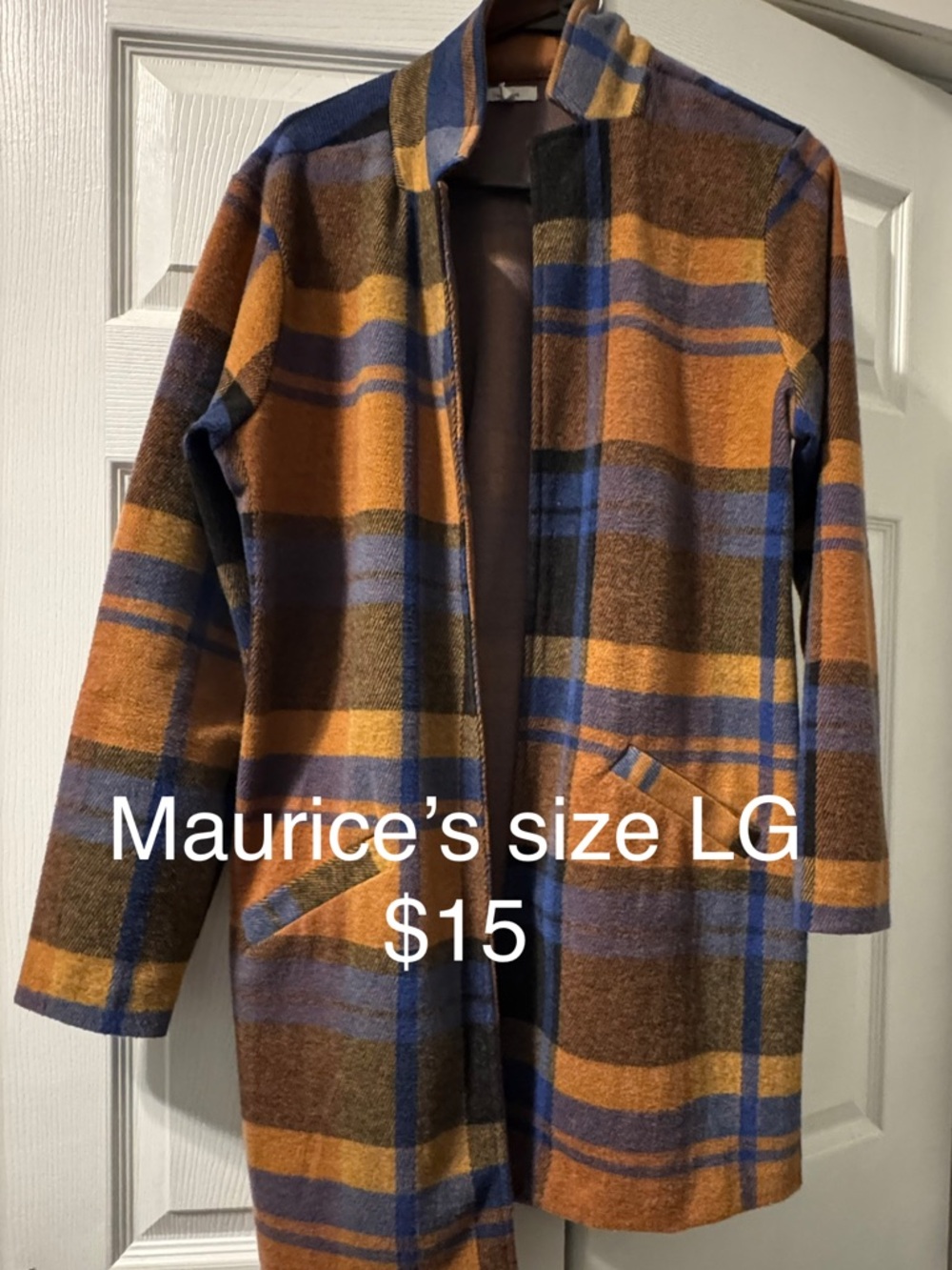 Maurices Plaid Trench Coat in Brown, Blue & Mustard